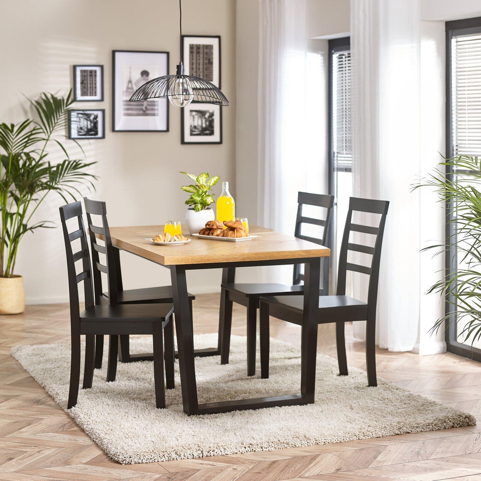 Cotswold Wooden Dining Table & 4 Whitby Black Dining Chairs